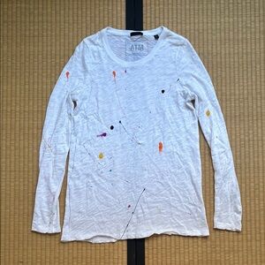 ATM White Long Sleeve Shirt with Paint Splatter